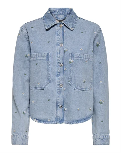 Only - ONLCassie Embrodery Overshirt - Light Blue Denim